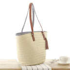 Large Beach Tote Bag with Zipper Straw Handbags for Women Summer Woven Shoulder Bag for Holiday Shopping Travel (Beige)