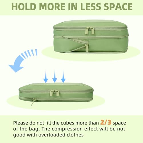 4 Set/6 Set/8 Set Compression Packing Cubes Travel Accessories Expandable Packing Organizers (Square Mesh, 06-Matcha Green) (06-Matcha Green / Square Mesh)