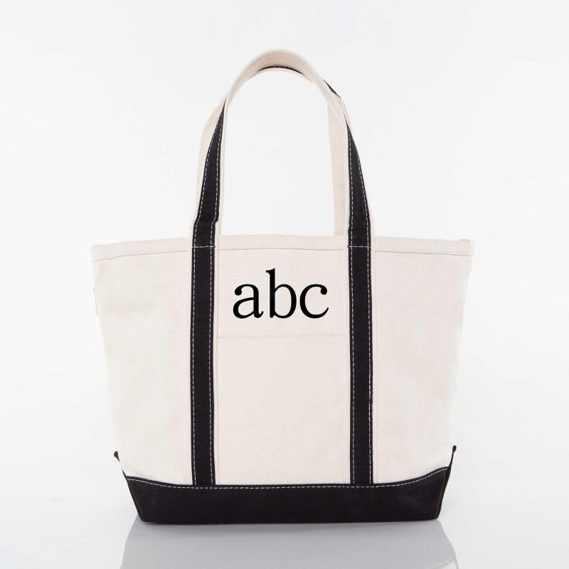 Medium Classic Personalized Monogram Canvas Tote Bag for Women (Black)