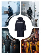 Mens Long Hooded Safety Rain Jacket Waterproof Emergency Raincoat Poncho (X-Large / Black)