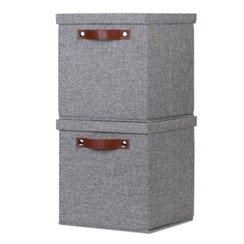 Foldable Fabric Storage Bins with Lids (10.5×10.5×10.5 / A-Gray)