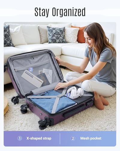 Luggage Sets 3 Pcs Suitcase with Wheels (Purple / 3-Piece Set-20 Inch/24 Inch/28 Inch)