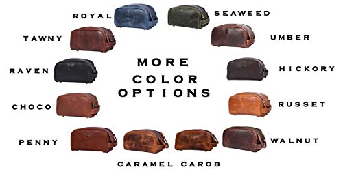 10" Premium Leather Toiletry Travel Pouch With Waterproof Lining (Dark Brown)