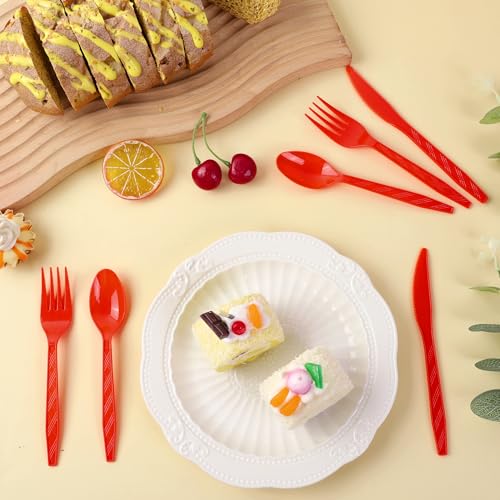 360 Pieces Red Plastic Cutlery Set (Red)