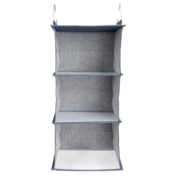 Hanging Cotton Blend Closet Organizer with 3 Storage Shelves (Denim)