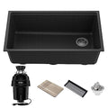 KGUW2-33MB-100-100, Bellucci Workstation 32 in. Undermount Granite Composite Single Bowl Kitchen Sink in Metallic Black with WasteGuard 1 HP Continuous Feed Garbage Disposal and Accessories (Black / 32 Inch / Sink and Garbage Disposal 1 HP)