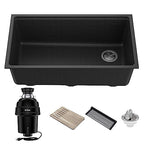KGUW2-33MB-100-100, Bellucci Workstation 32 in. Undermount Granite Composite Single Bowl Kitchen Sink in Metallic Black with WasteGuard 1 HP Continuous Feed Garbage Disposal and Accessories (Black / 32 Inch / Sink and Garbage Disposal 1 HP)