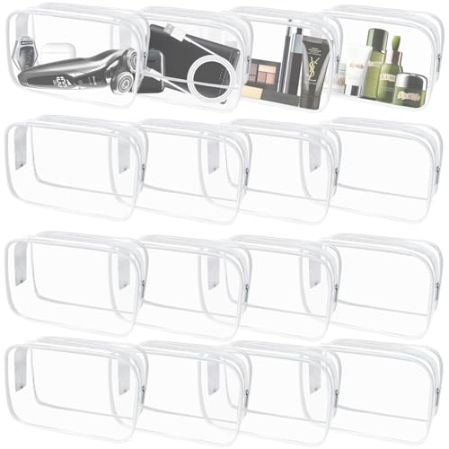 16 Pieces Clear Makeup Bags Bulk (16pcs White M)