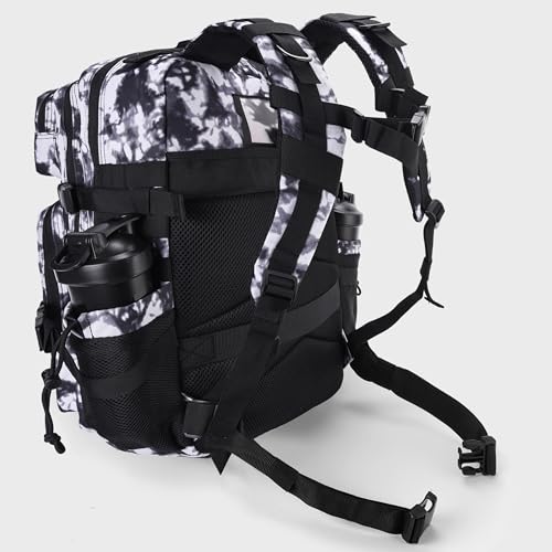 Military Tactical Backpack for Men and Women 45L Army 3 Days Assault Pack Bag Large Rucksack with Shoe Compartment (1.6 Black and White)