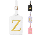Personalized Initial Luggage Tags for Suitcase TSA Approved (White Leather,glod Letter / Z)