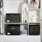 15" Fabric Storage Box with Lids (Black / Medium-3 Pack)