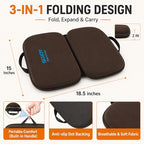 3-in-1 Foldable Gel Seat Cushion with Memory Foam Ergonomic Portable Cushion for Back Pain & Tailbone Relief - Perfect for Office Chair, Airplane Travel & Stadium Seats (18.5" x 15" x 2" Brown) (Brown)