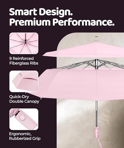 Windproof Travel Umbrella (Pastel Pink 1-Pack / Standard)