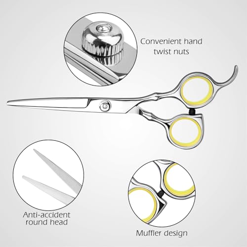 Hair Cutting Scissors Professional Home Haircutting Barber Salon Thinning Shears Kit with Comb and Case for Men (Yellow)