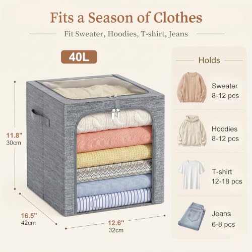 Clothes Storage Bins with Metal Frame for Closet (Gray / 40L)