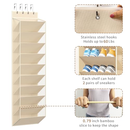 10 Tiers Mesh Over Door Shoe Organizer Storage (Beige-1 Pack of 10 Cell)