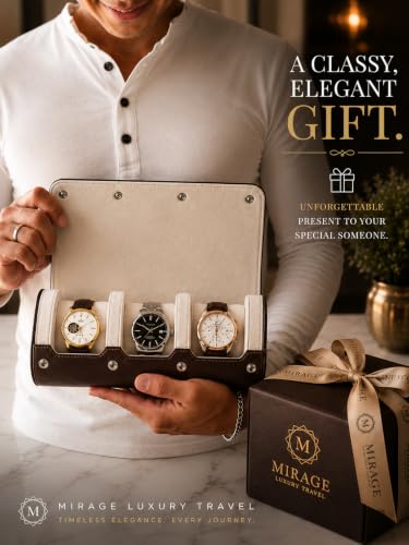 Watch Travel Case for Men Watch Roll for Travel Organizer and Display Watch Case (3-Slots / Brown/White)