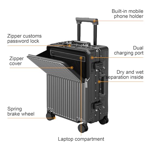 Carry on suitcase Zipperless Luggage (Dark Gray / 24 inch)
