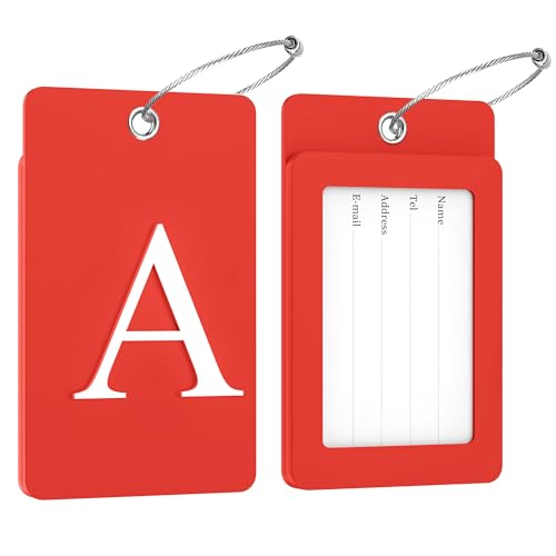 2 Pack Initial Luggage Tags for Suitcases Airplane Travel Essentials (Large A / Red)