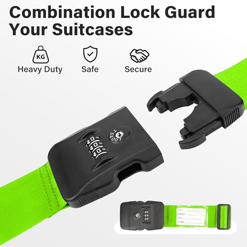 Luggage Straps (Green 2Pack / Combination Lock Strap)