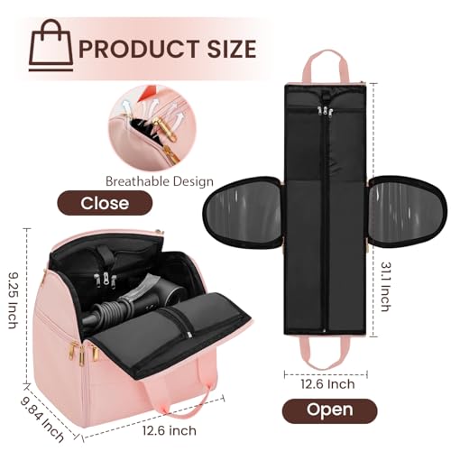 Wig Storage Bag Holds 3 Wigs Hair Tools Travel Bag Full (Pink / 12.6*9.84*9.25inch)