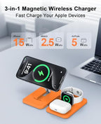 3 in 1 Magnetic Wireless Charger for Apple Multiple Devices (Orange)