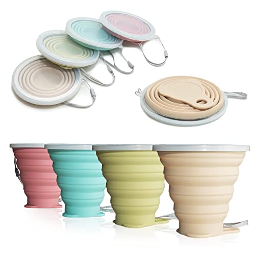 Collapsible Cup for Traveling (4Pack-Pink-Green-Milk Tea-Beige)