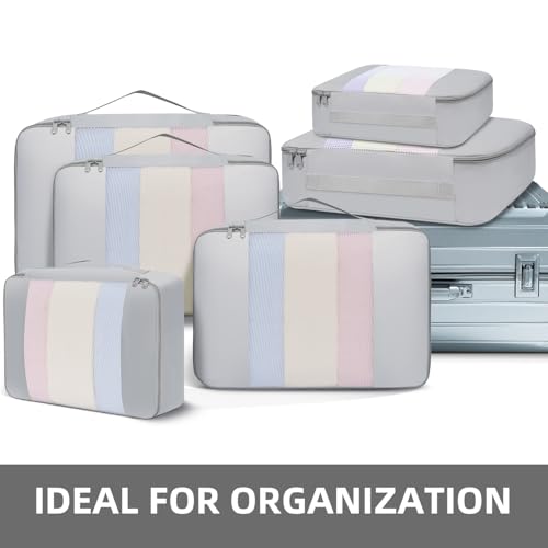 6 Set Packing Cubes Various Sizes Packing Organizer for Travel Accessories Luggage Carry On Suitcase (06-Grey / 6 Set-middle Mesh)