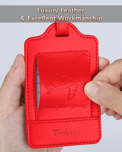 Leather Luggage Tags for Suitcases (Red)