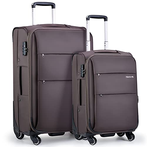 20 28 Inch 2 Piece Luggage Sets with Spinner Wheels Expandable Luggage Large Suitcases with Wheels Lightweight Travel Luggage Rolling Suitcase with Lock Softside Checked Luggage (Coffee / 2-Piece Set (20-Inch, 28-Inch))