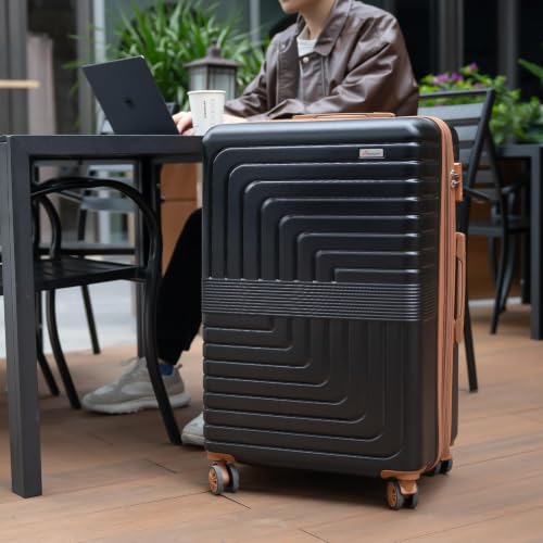 26'' Medium Checked Luggage with Double Spinner Wheels (Black)