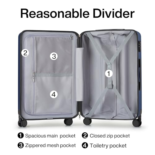 24 Inch Luggage Suitcases With Spinner Wheels Lightweight PC Hard Shell Rolling Suitcase With Travel Locks (24 Inch / Dark Blue)