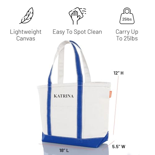 Medium Classic Personalized Monogram Canvas Tote Bag for Women (Royal Blue)
