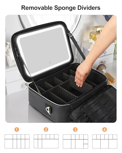 Large Makeup Case With LED Mirror (01-Black / 3-Large)