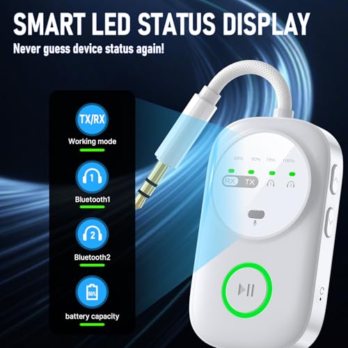 Bluetooth 5.4 Transmitter Receiver for 2 AirPods (White)