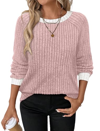 Plus Size Spring Clothes for Women Long Sleeve Cute Tops Blouses Fashion Clothing Fall Trendy Casual Oversized Tshirts Shirts Pink L (Large / 04-pink)