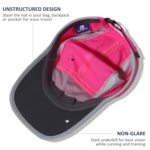 Baseball Cap Nylon Running Cap Outdoor Sports Hat for Men Women Adjustable Quick Drying Reflective Foldable UPF50+ Breath Mesh Water Repellency Race Performance Lightweight Rose Red (6 7/8-7 1/2 / Rose Red)