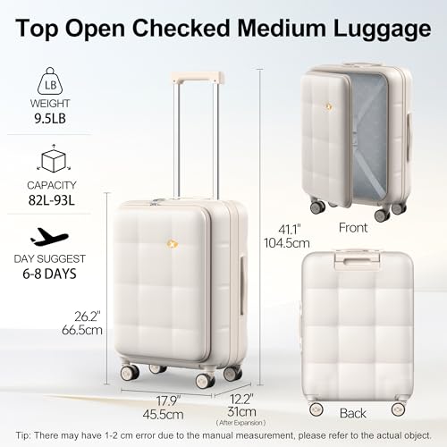 24 Inch Expandable Checked Luggage Hard Shell Suitcase (24 inch / Cream)