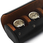 3 Slot Leather Watch Travel Case Black (Black / 3-Slot)