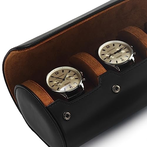 3 Slot Leather Watch Travel Case Black (Black / 3-Slot)