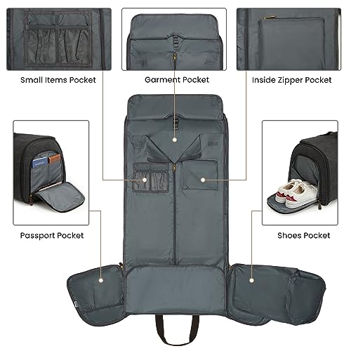Carry On Garment Bag for Travel Convertible Garment Duffle Bag Suit Bags for Men Women Travel 2 in 1 Hanging Suitcase Business Travel Bag with Toiletry Bag (50l / Black)
