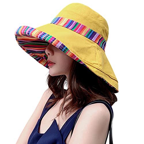 Women Summer Wide Brim Sun Hat Bucket Fishing Hats UV Protection (Medium / Qf001-yellow)