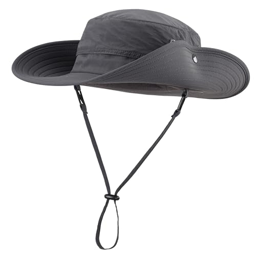 UPF50+ Mens Sun Hat Wide Brim Fishing Hat Sun Protection Bucket Hat for Men Women Beach Gardening Golf Dark Grey (One Size / Dark Grey)
