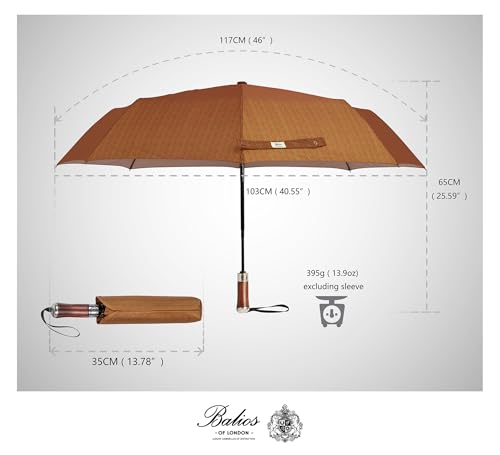 Folding Umbrella Lux Hardwood Handle Herringbone Gold Flame (Herringbone Gold Flame)