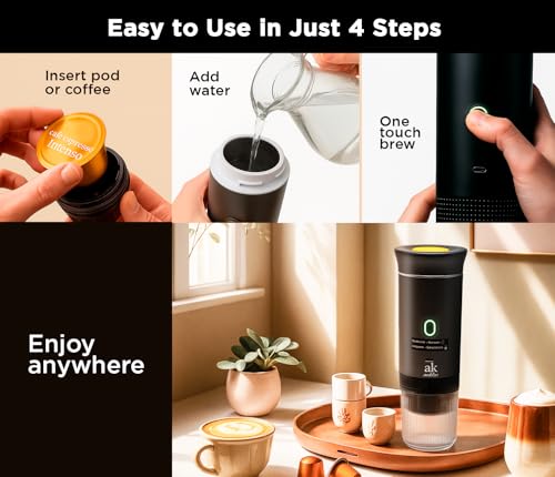 3-in-1 Portable Coffee Maker – Electric Espresso Machine for Travel – Compatible with Ground Coffee, NS & DG Capsules – USB-C Rechargeable Portable Espresso Maker (Gray) (Gray)