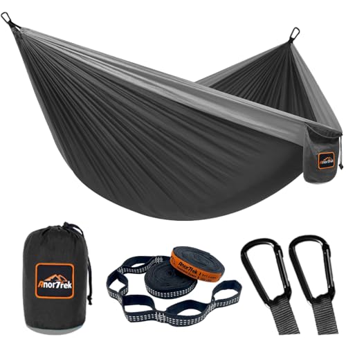 Camping Hammock (Black&gray / Single 110''L x 55''W)