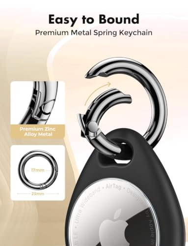 Holder for Apple AirTag [Fit Tightly Design] [Easy to Install] [Hold Air Tag Securely] Waterproof TPU Shell Case with All Metal Keychain Key Ring Clip (Black)