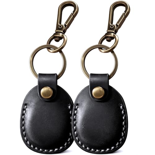 2 Pack Genuine Leather AirTag Holder Compatible with Apple AirTag 2nd Gen & 1st Gen ([2 pack] Black)