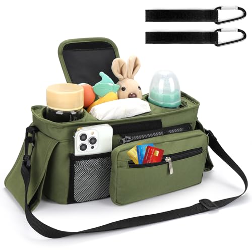 Universal Stroller Organizer with Insulated Cup Holder (All Green)