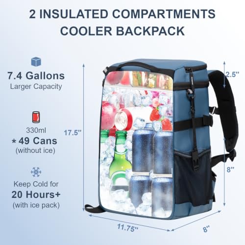 Large Backpack Cooler 49 Can Waterproof Insulated Leakproof Beach (Blue / 49 Can)